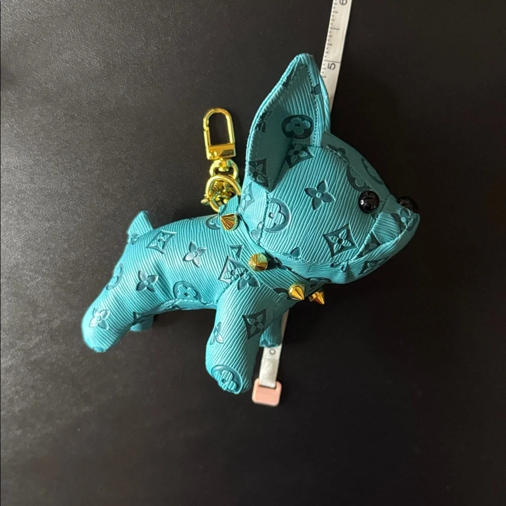 Teal BullDog Bag Charm or Keychain with Gold Details, NEW, The Big Dog